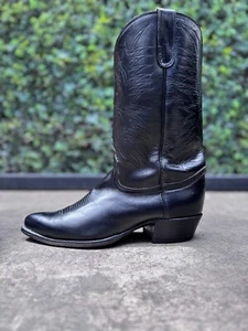 Tony Lama Western Cowboy Boots 12D Black Leather Vintage - Picture 1 of 8