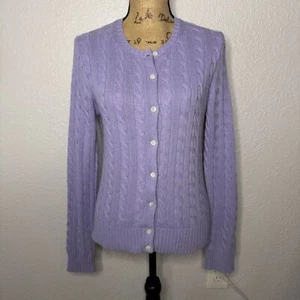 Vintage J Crew Zopfmuster Cardigan Pullover Pastell Lila Kaschmir Angora Gr. M - Bild 1 von 8
