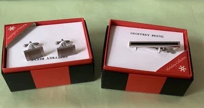 Gemelos Geoffrey Beene Colección Vacacional y Clip de Corbata Esmalte Negro Venta al por menor $80 Foto 1 de 4
