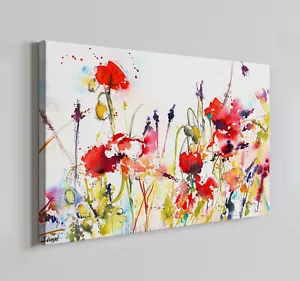 Stampa su tela campo fiori papavero rosso arte da parete, decorazione casa da appendere a parete - Foto 1 di 10