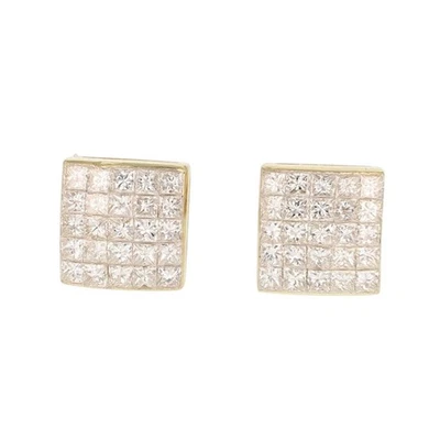 2.34ctw Princess Cut Diamond Invisible Set Stud Pair Earrings 18k Yellow Gold - Image 1 of 4