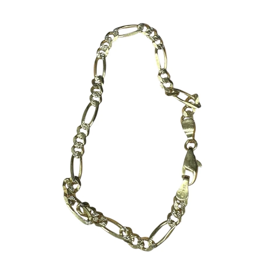Solid 14K Yellow Gold Italian Chain Bracelet 6.75” 3.9g Etched Figaro Link Italy - Image 1 of 4