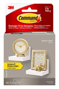 Command Display Ledges Holds up to 2 lb Quartz 2 Ledges with 8 Medium Command... - Picture 1 of 9