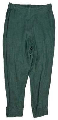 FLAX Linen Elastic Waist Pull On Casual Relaxed Green Pants Women’s P (~ US 4-6) - Image 1 of 4