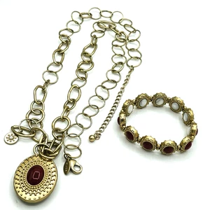 Chicos Convertible Necklace Bracelet Set Orange White Gold Tone - Picture 1 of 19