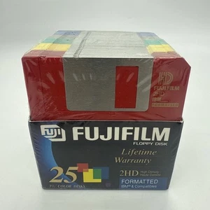 Fujifilm 3.5" Floppy Disks IBM Formatted 25-Pack Color 2HD Fuji - Sealed - Photo 1/5