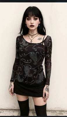 Top The Limited Y2K Años 90 M Negro Malla Transparente Cabricho Gótico Hada Grunge Cachemira Foto 1 de 4