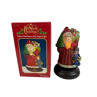 Viejo Mundo Navidad Papá Noel Ángel Luz Vidrio Estatuilla FUNCIONA Foto 1 de 4