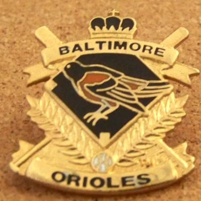 Baltimore Orioles logo crest lapel pin v2 1990 black background MLB - Image 1 of 4