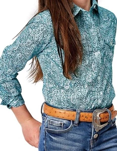Roper Western Shirt Girls Paisley L/S Buttons Teal 03-080-0325-2108 GR - Picture 1 of 2