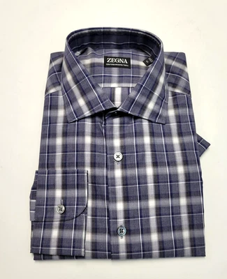 $495 Nueva Camisa ERMENEGILDO ZEGNA Centoquaranta Sarga Para Hombre MEDIANA M Azul CHECK Foto 1 de 4