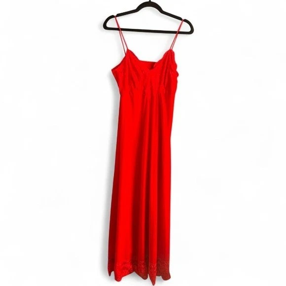 Vintage 60s Slip Dress Women's Size Medium Nancy King Lingerie Red Lace Maxi - Image 1 of 4