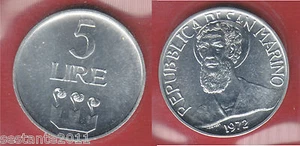 S51, SAN MARINO 5 LIRE 1972 DA SERIE DIVISIONALE KM 16, FDC / UNC - Imagen 1 de 1