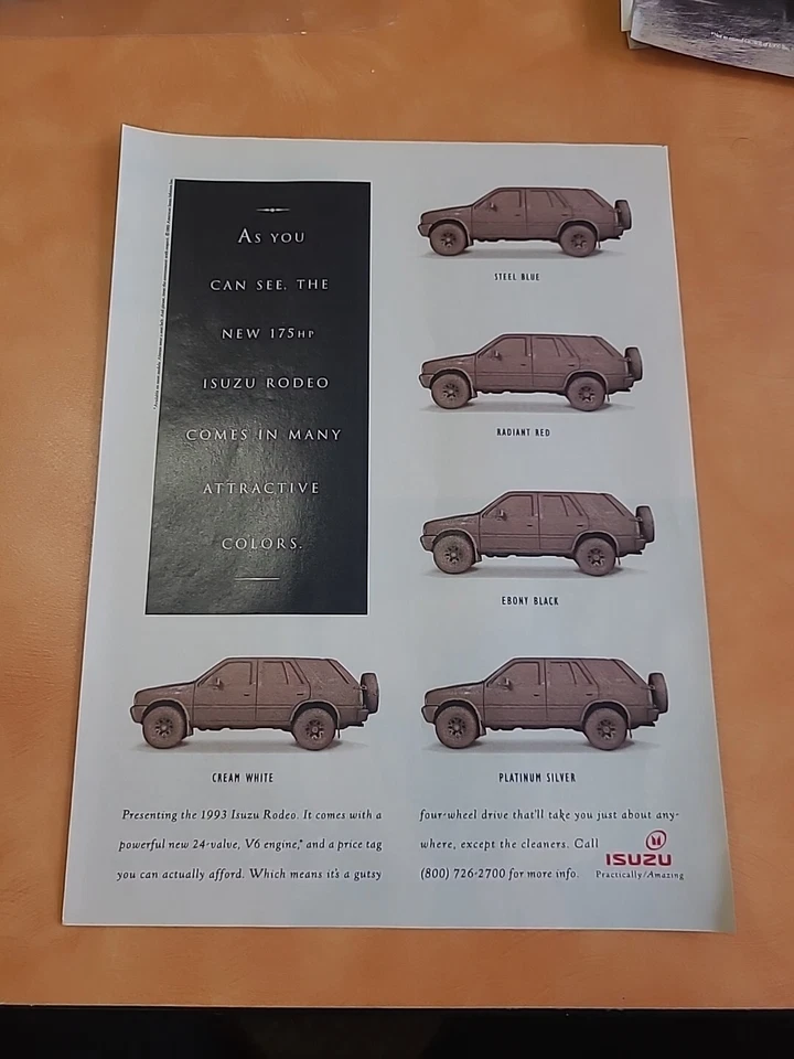 1993 Isuzu Rodeo Off-Road vintage Print Ad 90's Advertisement 8x11  - Image 1 of 1