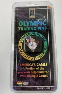 Olympic Trading Pin Atlanta 1996 XXVI Olympiad New in Package Torch And Flag - Picture 1 of 6