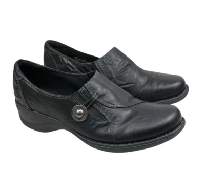 Clarks Artisan Slip On Casual Black Leather Shoes Women's Size 10W - Image 1 of 4