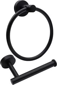 Juego de 2 soportes de papel higiénico negro y anillo de toallas, accesorios de baño resistentes - Imagen 1 de 1