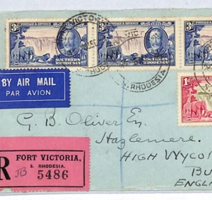 SOUTHERN RHODESIA Cover 1935 SILVER JUBILEE STRIP Fort Victoria *NGOMAHURU* YR74 - Picture 1 of 12