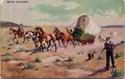John Innes Artist Prairie Schooner Cowboys Horses Wagon Macfarlane Postcard H42
