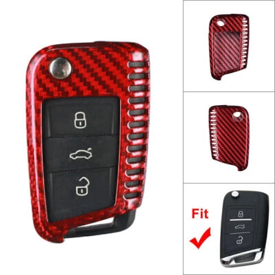 Carbon Fiber Remote Key Shell Cover Case Fit VW MK7 Golf Jetta 2015-up Red - Image 1 of 4