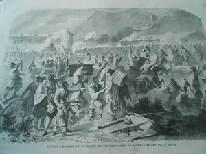 Gravure 1862 Rentrée à Grahovo des guerriers Monténégrins après bataille Cestani - Picture 1 of 1