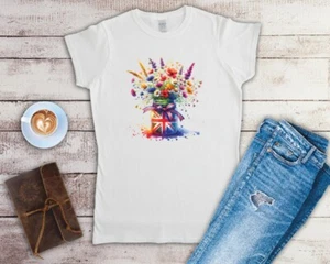 Union Jack Wildflowers In A Jar Ladies Fitted T Shirt Sizes Small-2XL - Picture 1 of 20