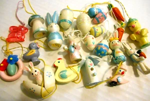Lot of Mini Easter Eggs Bunnies Chicks Feather Tree Ornaments Painted 21 PCS - Picture 1 of 7
