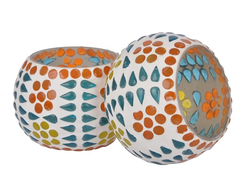 Pack de 2 candelabros votivos de vidrio de mosaico turco para mesa Foto 1 de 4