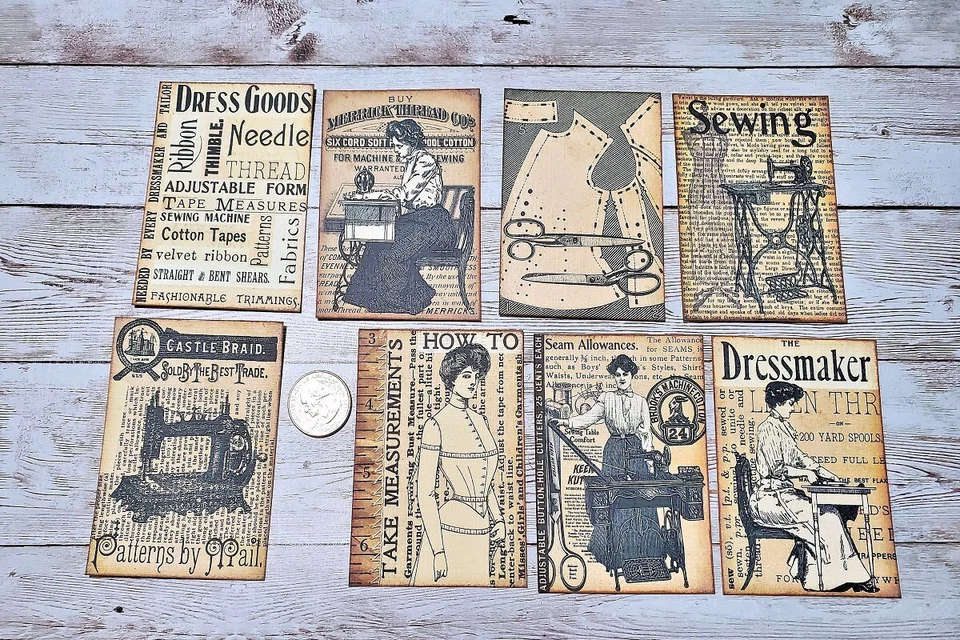 8~Vintage Style~Ephemera~Seamstress~Junk Journal~Linen Cardstock~Cards - Image 1 of 1