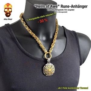 1 Helm of Awe Rune Anhänger Wikinger Kompass Vegvisir Königskette 18kt vergoldet - Bild 1 von 4