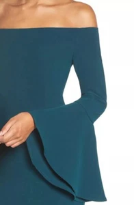 Bardot Teal Off Shoulder Bell Drape Sleeve Dress Size 6 - Picture 1 of 10
