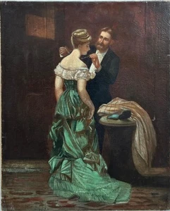 Antique Painting (19th Century) : 'The Diamond Necklace', unframed oil on canvas - Picture 1 of 5