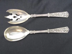 Antikes 2-teiliges Silvercraft "Egyptian Revival" Sterlingsilber Salatbesteck - Bild 1 von 16
