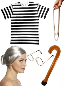 Adult Burglar Granny 5 Pcs Grandpa Old Woman Costume Accessories Set Fancy Dress - Picture 1 of 6