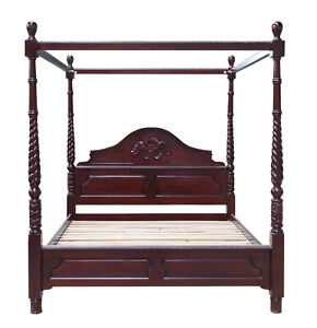 Solid Mahogany Victorian 4 Poster Canopy Bed Antique Style Bedroom Furniture