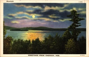 Greetings from Emerson Nebraska Postcard Full Moon - Picture 1 of 2