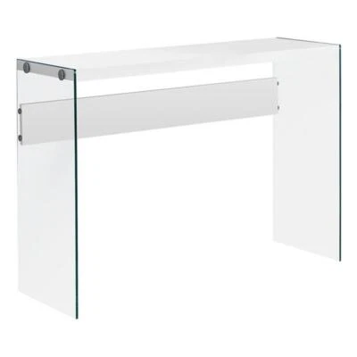 Accent Table Console Narrow Sofa Bedroom Tempered Glass Glossy White - Image 1 of 4