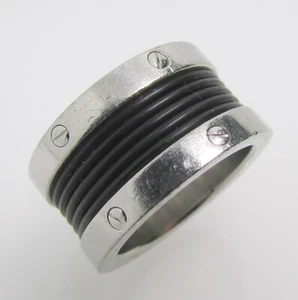 11.5mm Black Rubber Rivet Style Wide Band Stainless Steel Ring Size 5.5 - Picture 1 of 3