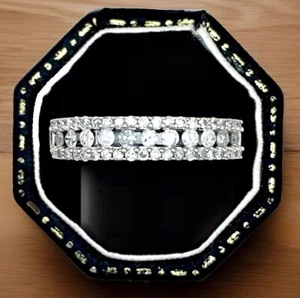 Real Diamond Ring 3 Rows of Diamonds .53ct 9ct gold 2.38grams Size N - Picture 1 of 4