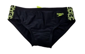 SPEEDO Boys Brief Swimming Trunks Black Yellow Logo Drawstring Size 10 Yrs A - Picture 1 of 2