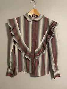 Vintage Nordstrom Zinnia Womens Top Size 8 Gray Plaid Ruffle Button Up Victorian - Picture 1 of 6