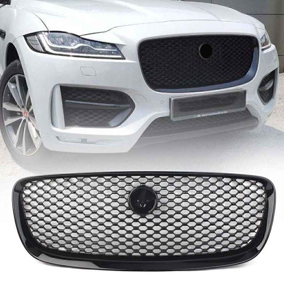 Front Upper Vent Grille Gloss Black Mesh Radiator Fit Jaguar F-PACE 2016-2020 Foto 1 de 4