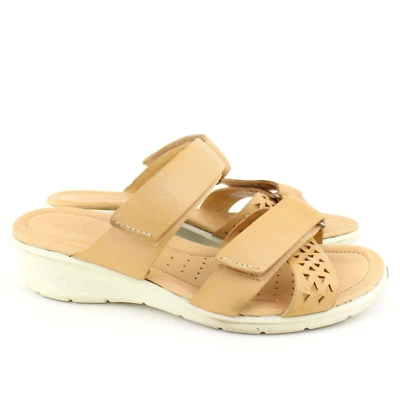 ECCO Felicia 女式 36 码 (5-5.5) 棕褐色皮革楔形懒人凉鞋 — 第 1/4 张图片