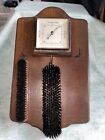 Vintage Wall Hanging Barometer Mounted on Oak Base With 2 x Clothes Brushes