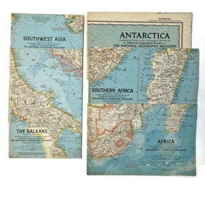 1957-63 Lot of 5 National Geographic Maps Balkans South Africa SW Asia Antarctic - Picture 1 of 12