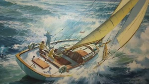 Beautiful Nautical Manned Sailboat Oil Painting On Raging High Waves June Nelson - Picture 1 of 6