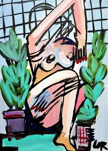CORBELLIC EXPRESSIONISM 16X20 GARDEN EVE FIGURED FINE ART HOME INTERIOR DESIGN - Picture 1 of 10