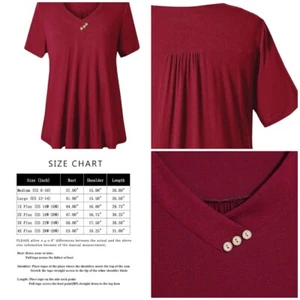 Women’s Plus Size Short Sleeve Henley Shirt V Neck , Blouse/ Tunic Choose! - Picture 1 of 12