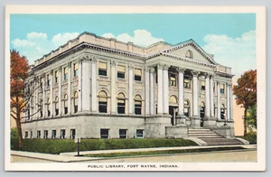 Postkarte Fort Wayne Indiana Öffentliche Bibliothek um 1930 weißer Rand Vintage - Bild 1 von 2