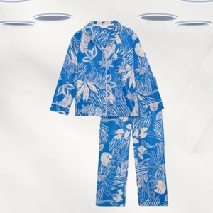 Ex M an S Long Sleeve Comfort Cotton Pyjama Set in Blue Bright Floral Print - Picture 1 of 4